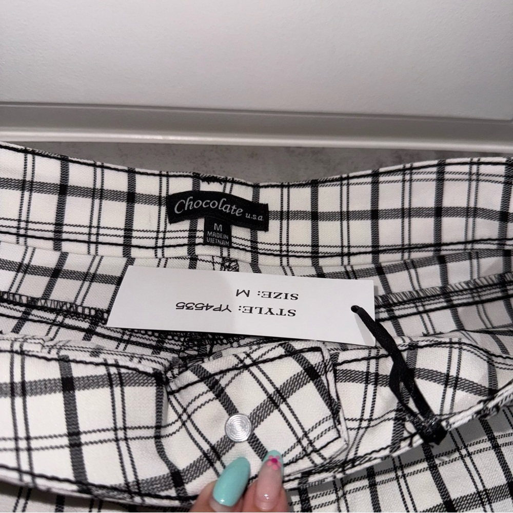 Chocolate USA Plaid High Waist Skinny Cropped Pants Size MEDIUM - Picture 4 of 5